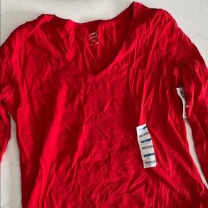 Old Navy Women's Bright Red Long Sleeve V-Neck Top
